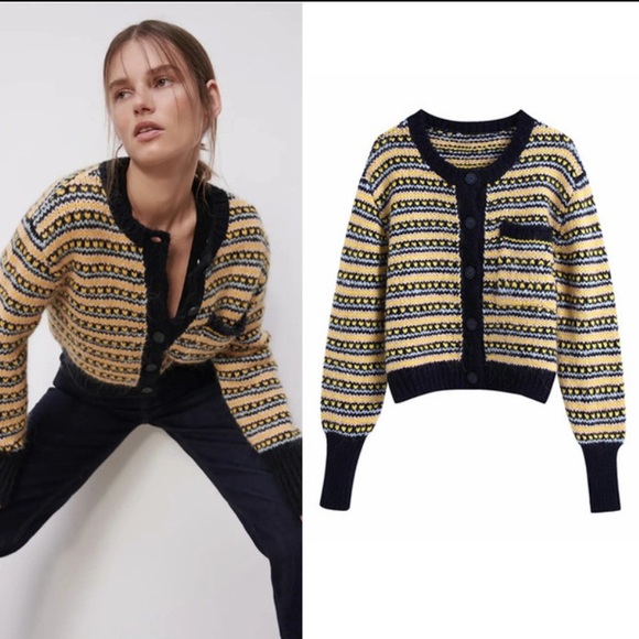 Zara alpaca wool blend cropped heart cardigan button up sweater - Picture 9 of 10